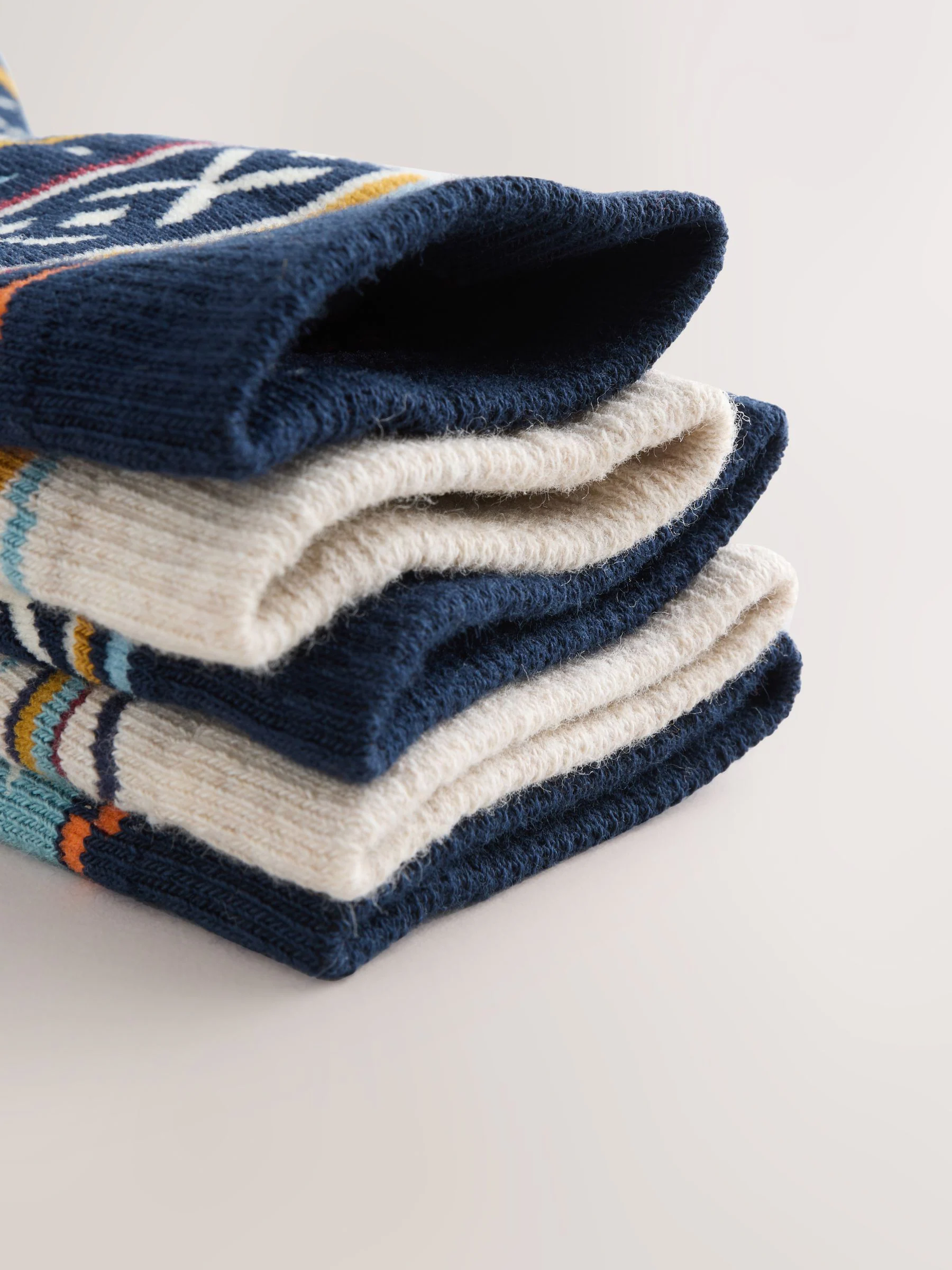 Marineblauw met fairislemotief - Set van 5 Cosy Terry sokken met hoog katoengehalte