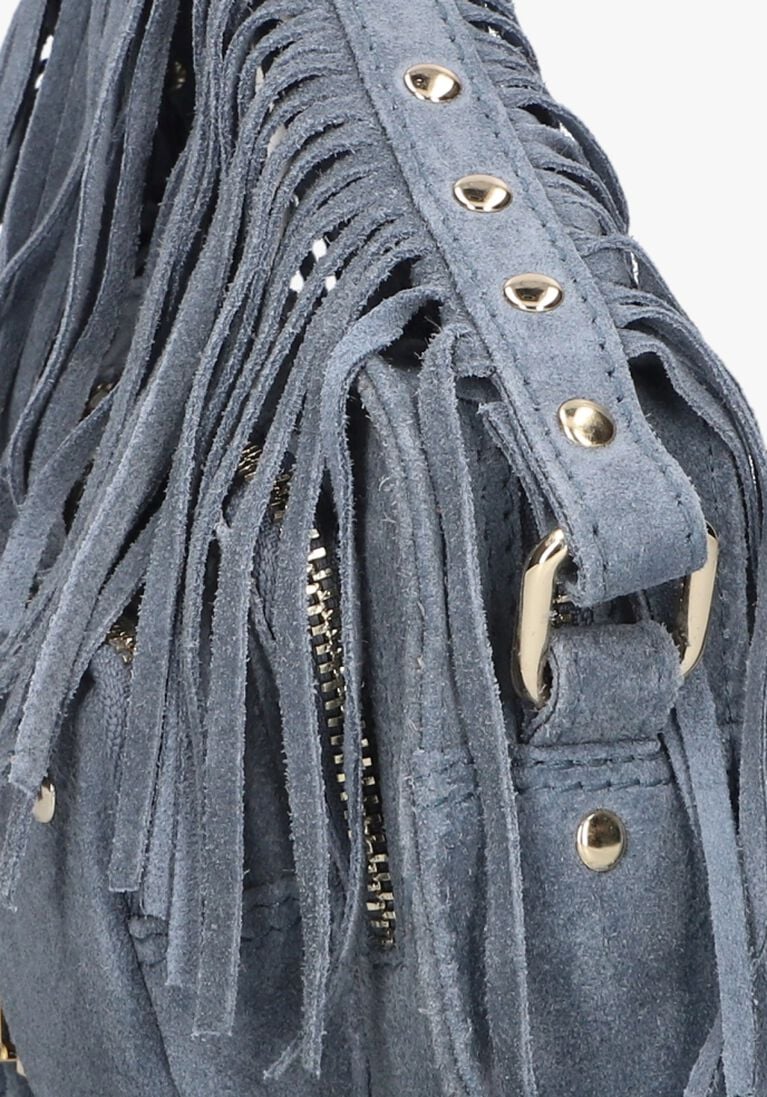 blauwe núnoo schoudertas helena fringe suède