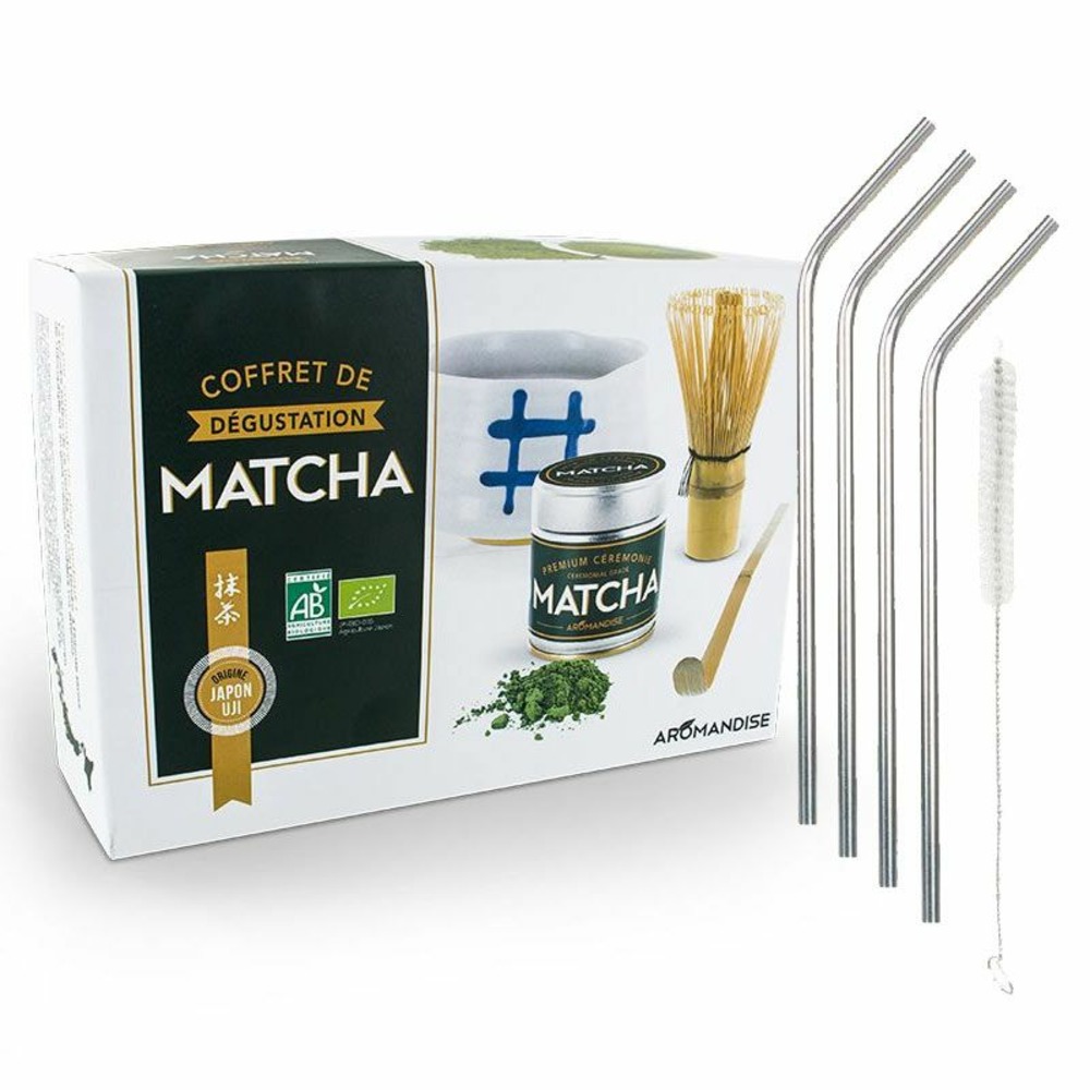 Coffret dégustation du thé matcha + 4 pailles en inox