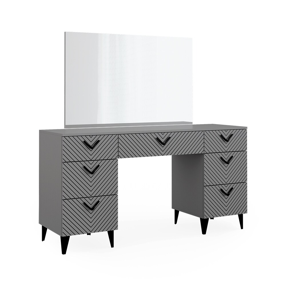 Vicco Schminktisch Anett Grau mit Spiegel, 150 x 78 cm, Frisiertisch, Schubladen