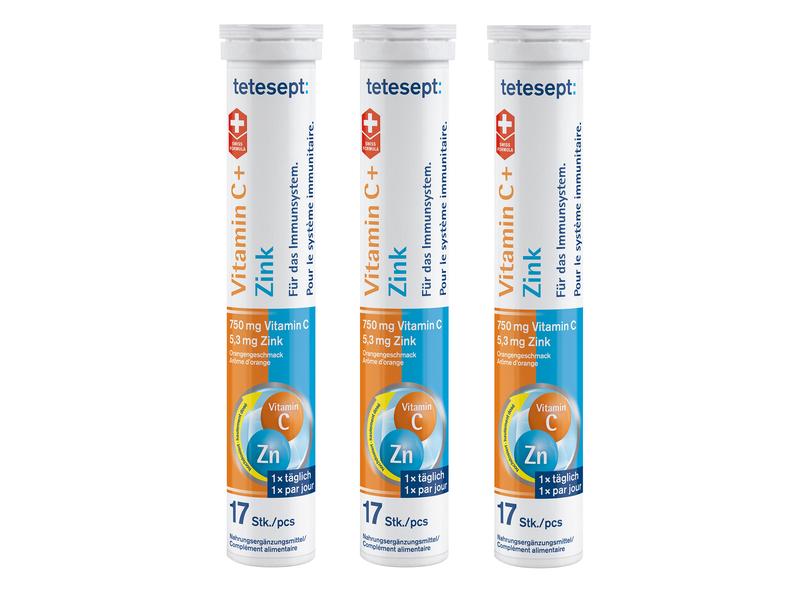 tetesept Vitamin C   Zink 3 x 17 Brausetabletten Nahrungsergänzungsmittel für die Unterstützung der körpereigenen Abwehrkräfte