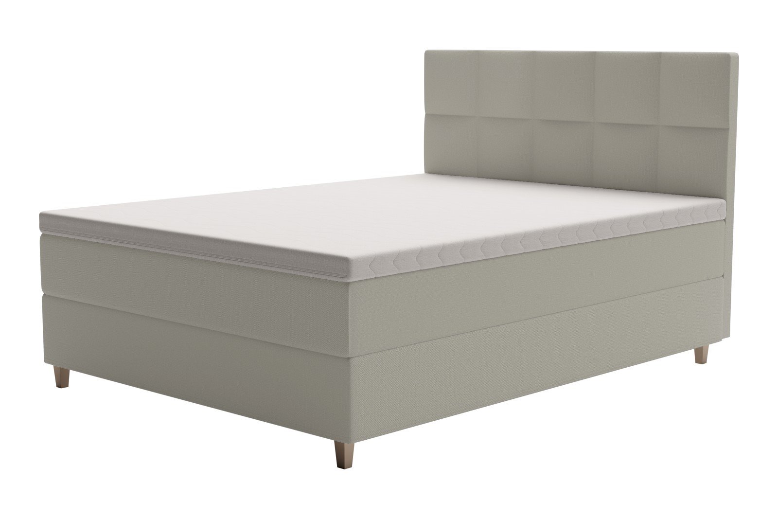 XOV Venus Kontinentalseng 180x200 cm i tekstil Terranova 08 krem, medium/medium med Premium 15 overmadrass og sort firkantede ben, gavl selges separate