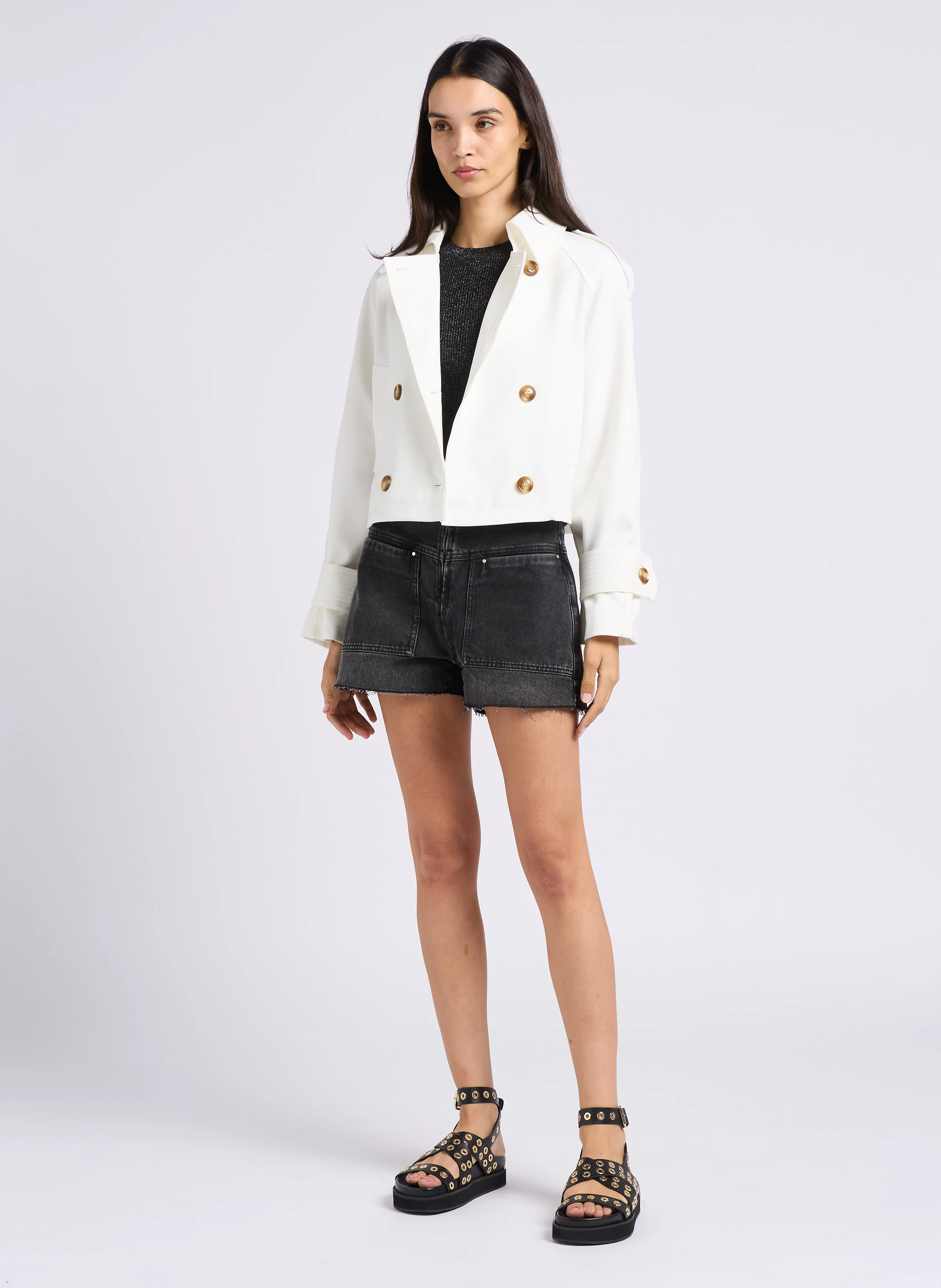 DAVID - Short taille haute en denim délavé | Gris