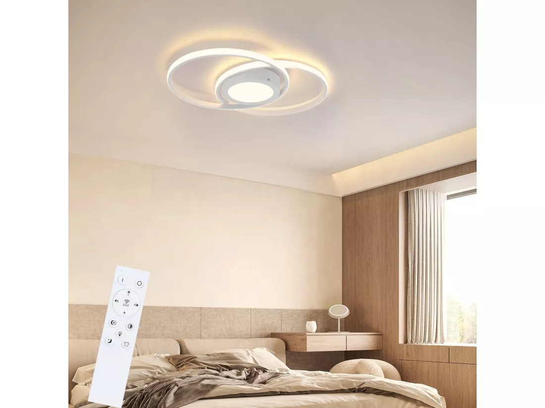 NETTLIFE Plafonnier LED Dimmable avec Télécommande 48W de Salon Blanc Design Chambre Lampe de Moderne pour Cuisine Bureau