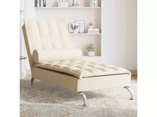Chaise longue de massage avec traversin crème tissu