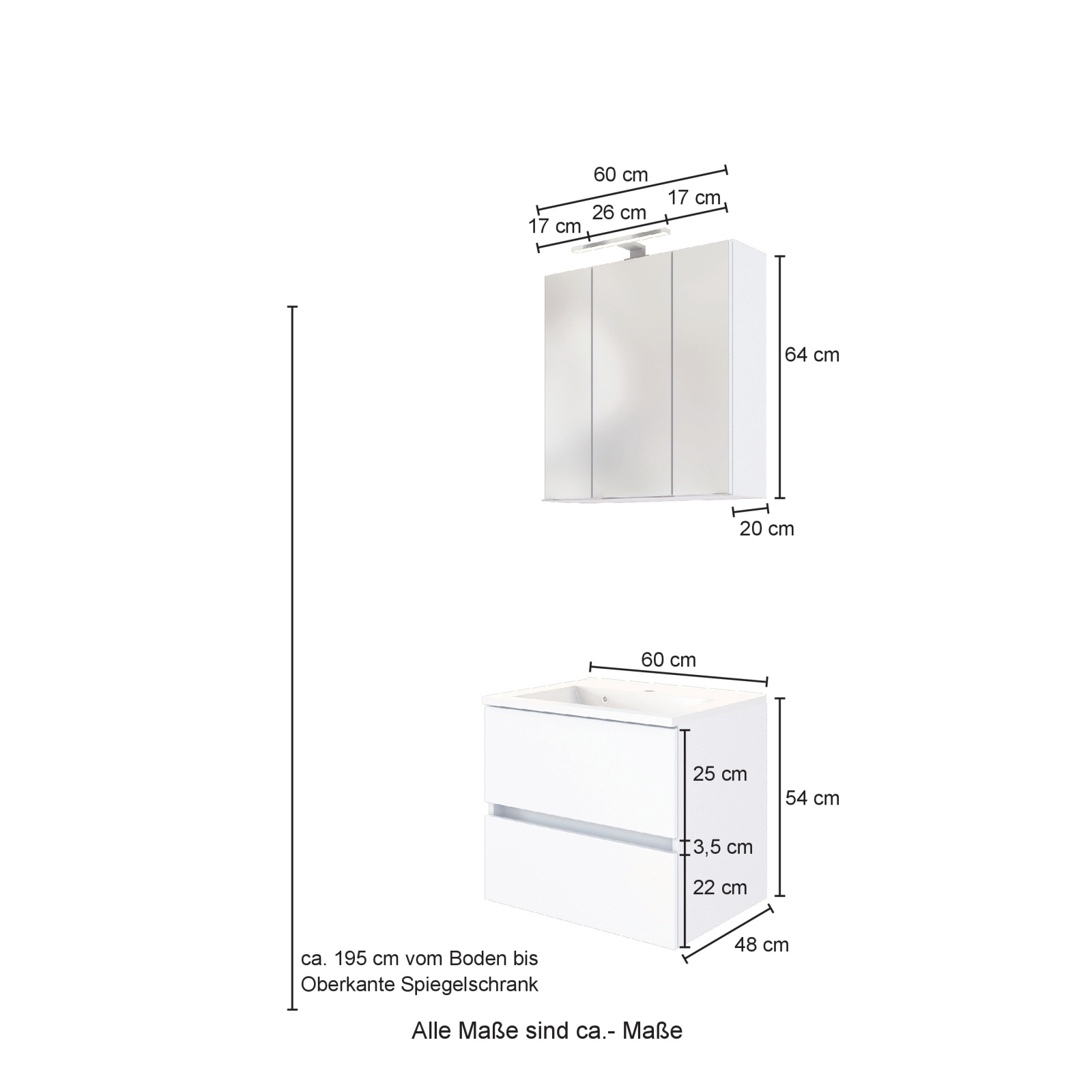 2-teiliges Badmöbel-Set BAABE - graphit-grau - 60 cm