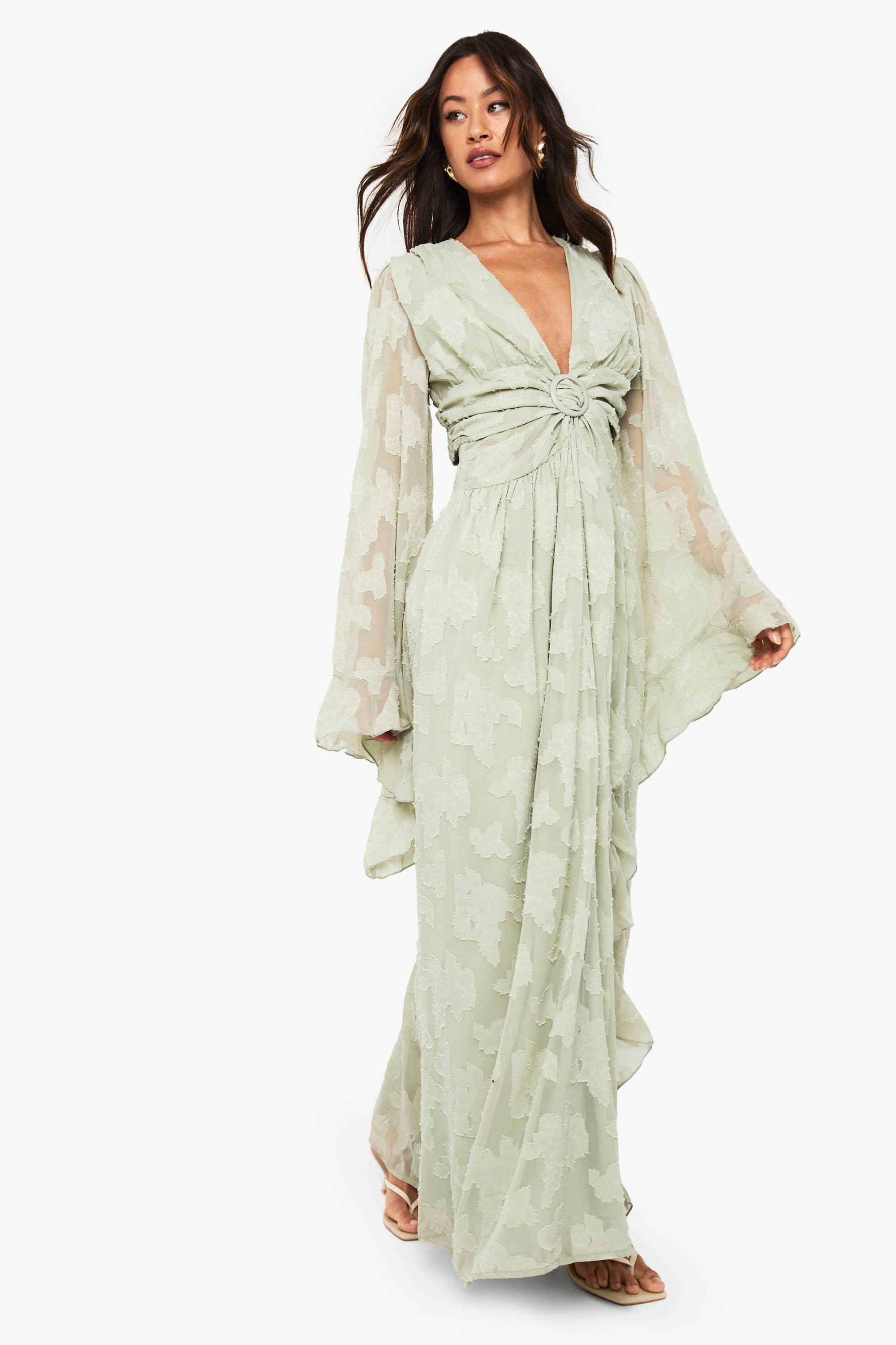 boohoo Robe Longue Texturée À Découpes Pour Grande Taille