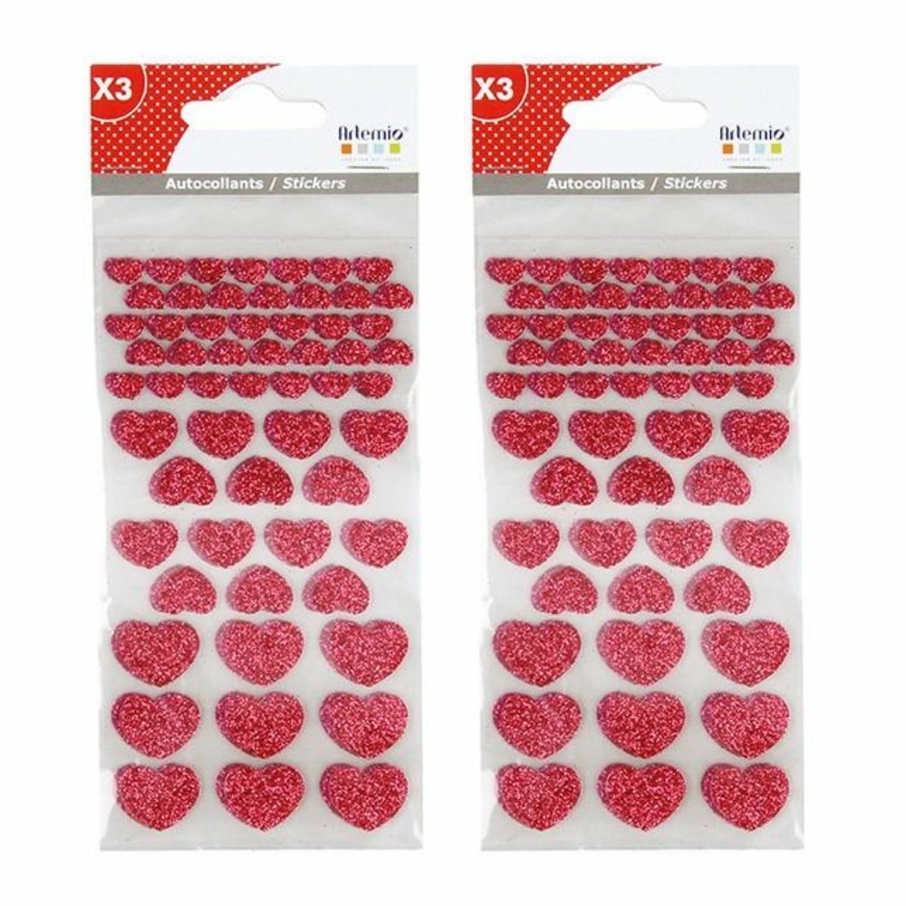 348 stickers coeurs à paillettes roses