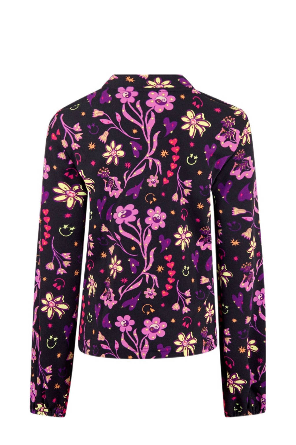Shoeby longsleeve met all over print zwart/roze/lila/groen