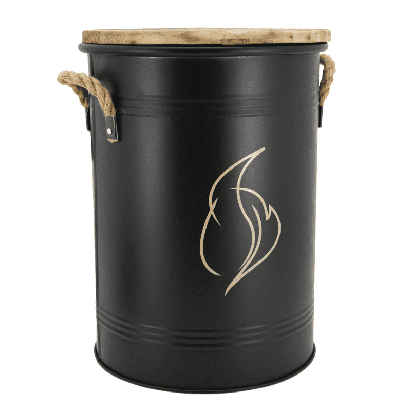 Seau à pellets - tabouret 2 en 1 flamme