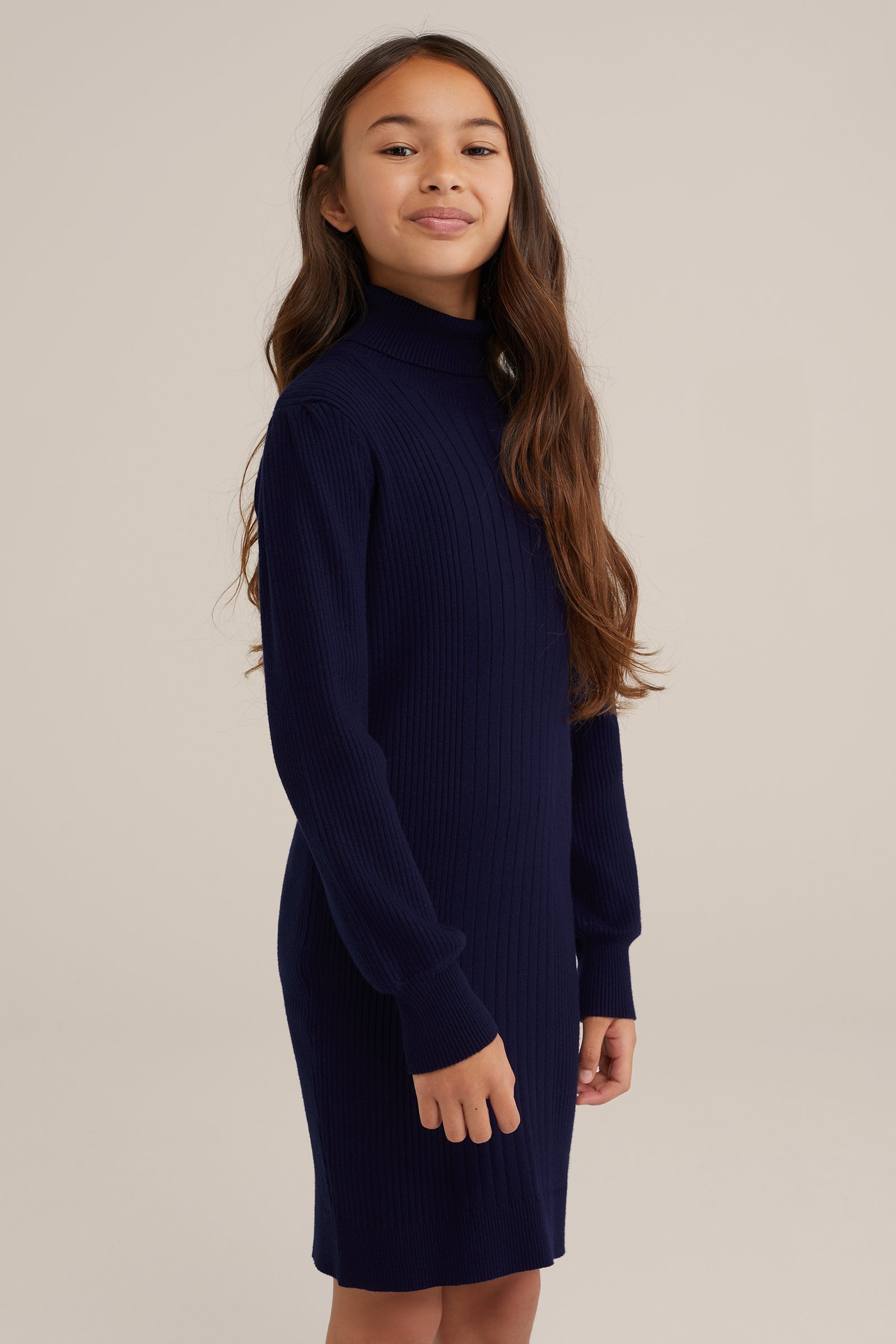 Meisjes jurk met structuur WE Fashion Donkerblauw