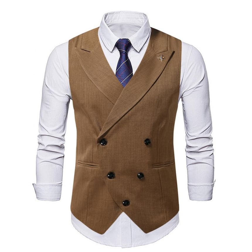 Lefitt - Peak Lapel Plain Double-Breasted Vest