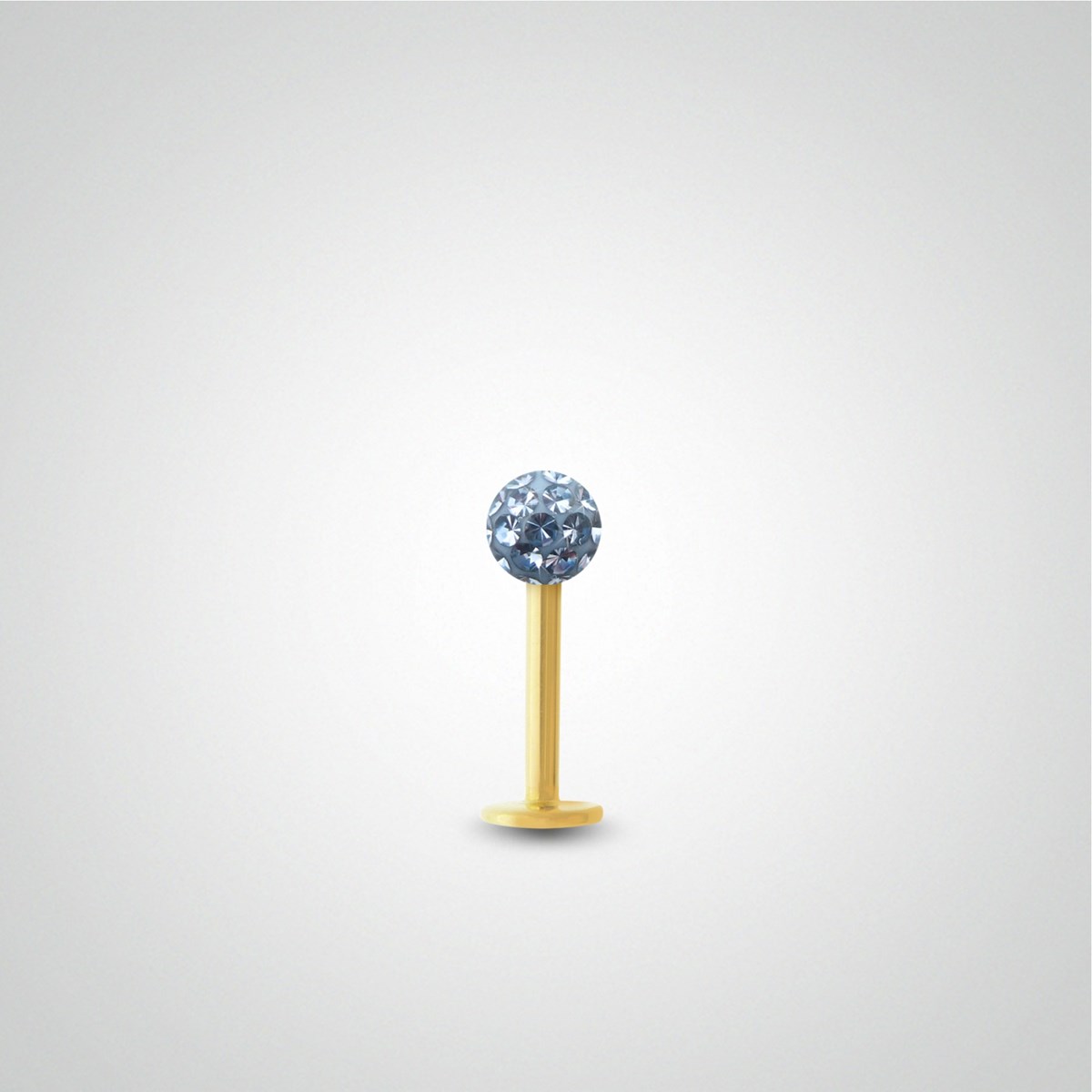 Piercing hélix barre or jaune avec boule en cristal de Swarovski bleu ciel