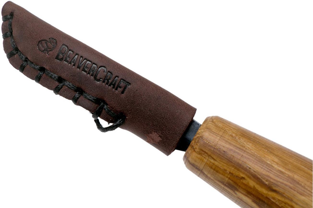 BeaverCraft Open Curve Hook Knife SK4LS, linkshandig lepelmes met schede