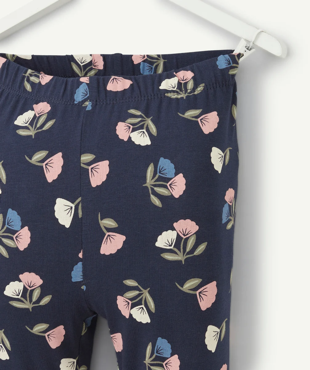 LEGGING FILLE EN COTON BIO BLEU MARINE IMPRIMÉ FLORAL