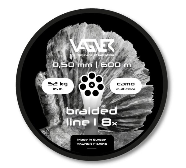 Ligne pour le silure Vagner Tressée Camouflage multicolore 52kg/0.50mm (600m)