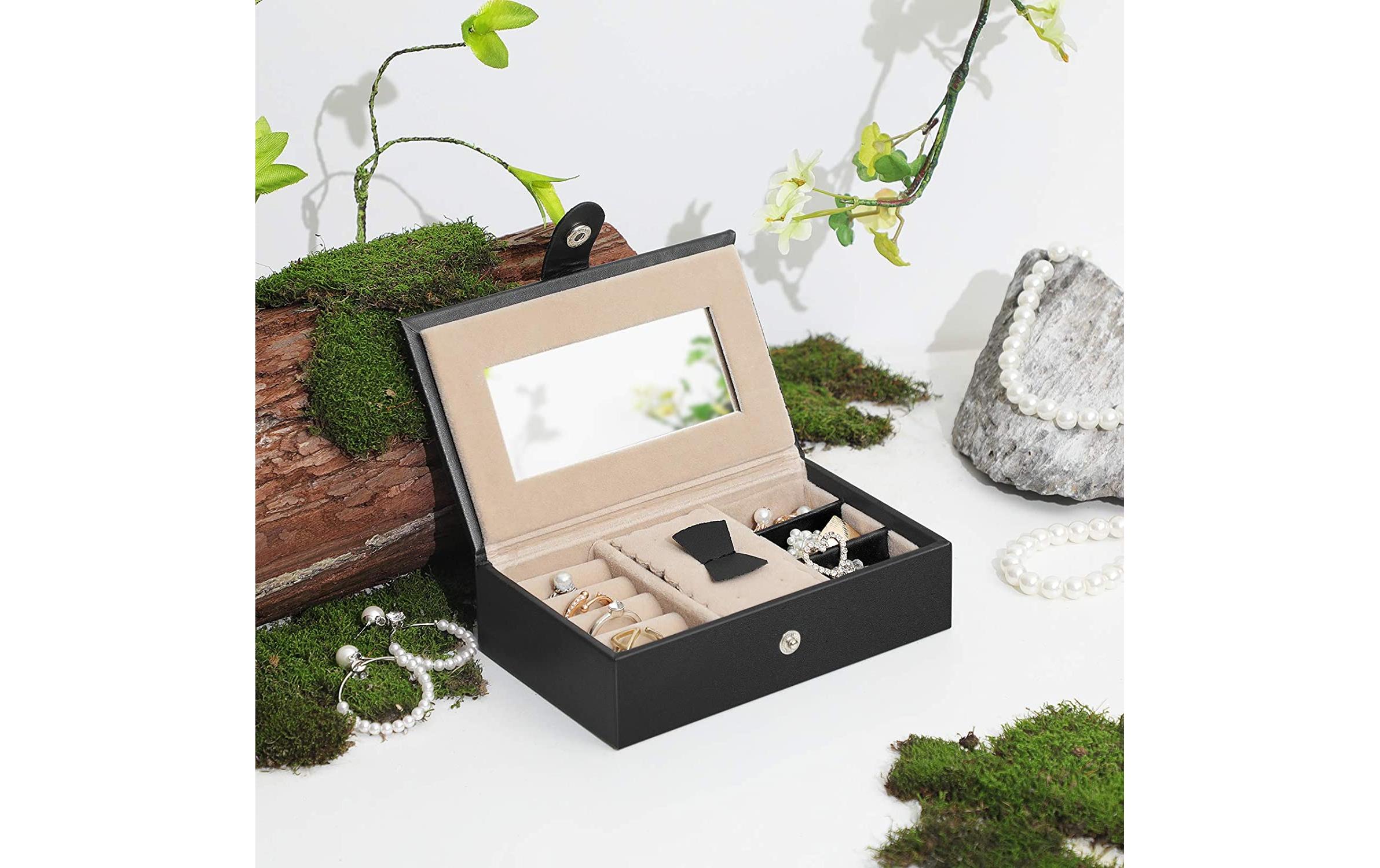 Schmuckschatulle mit 3 Ebenen, Schwarz, KunstlederSchmuckbox abschliessbar