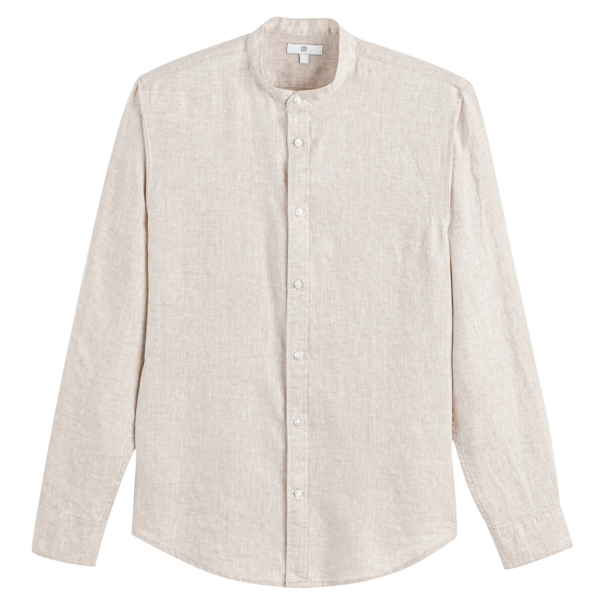 COLEÇÕES LA REDOUTE<br>Camisa reta, gola mandarim, em linho, assinatura AURELE