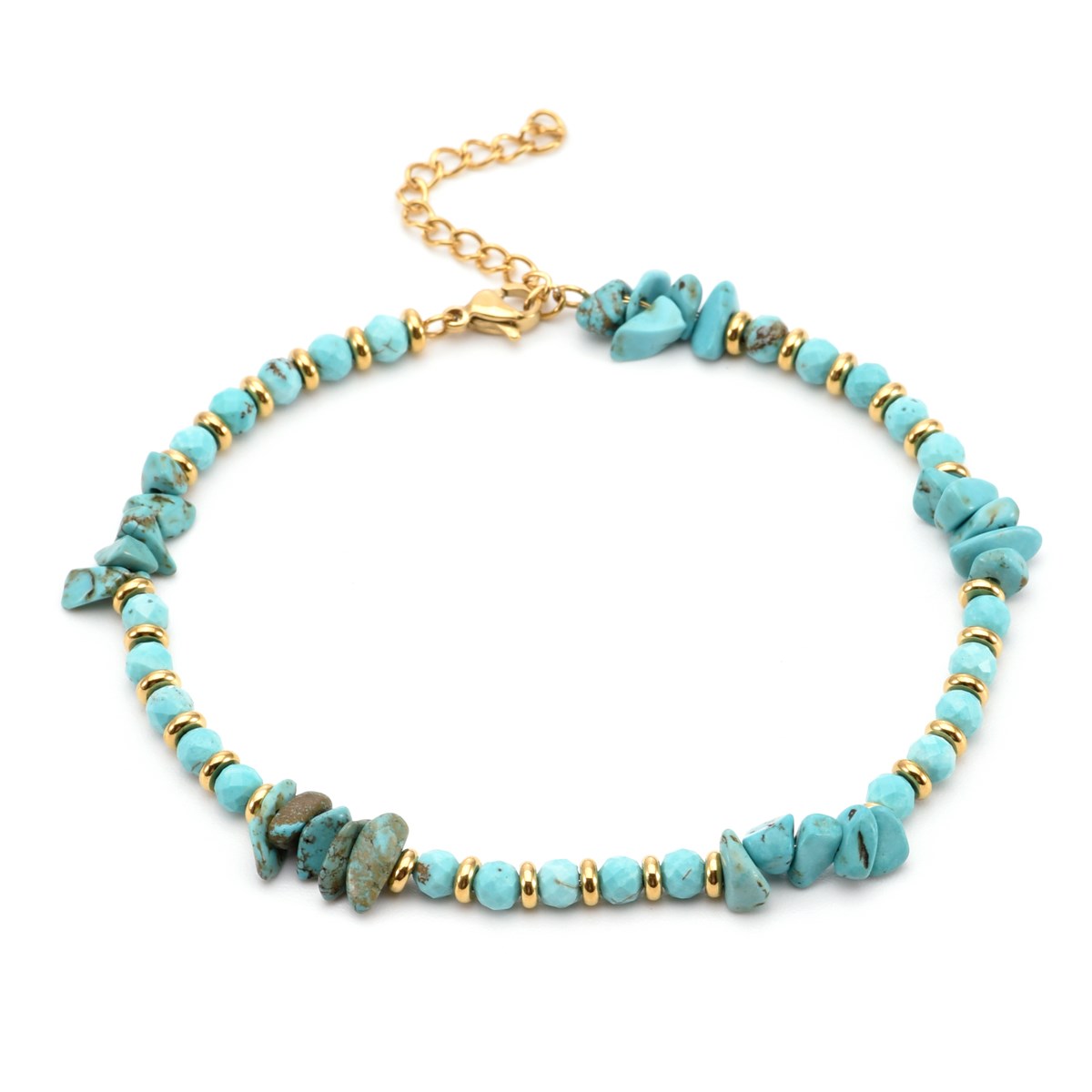 Sixty Stones - 60 - Chaîne De Cheville Doré Et Pierre Turquoise - 25 X 0,4 Cm-