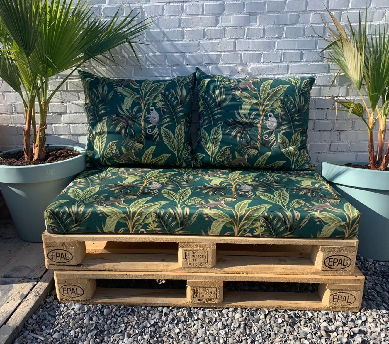 Palletkussen set monkey apen met palmbomen 120 x 80 x 8 cm