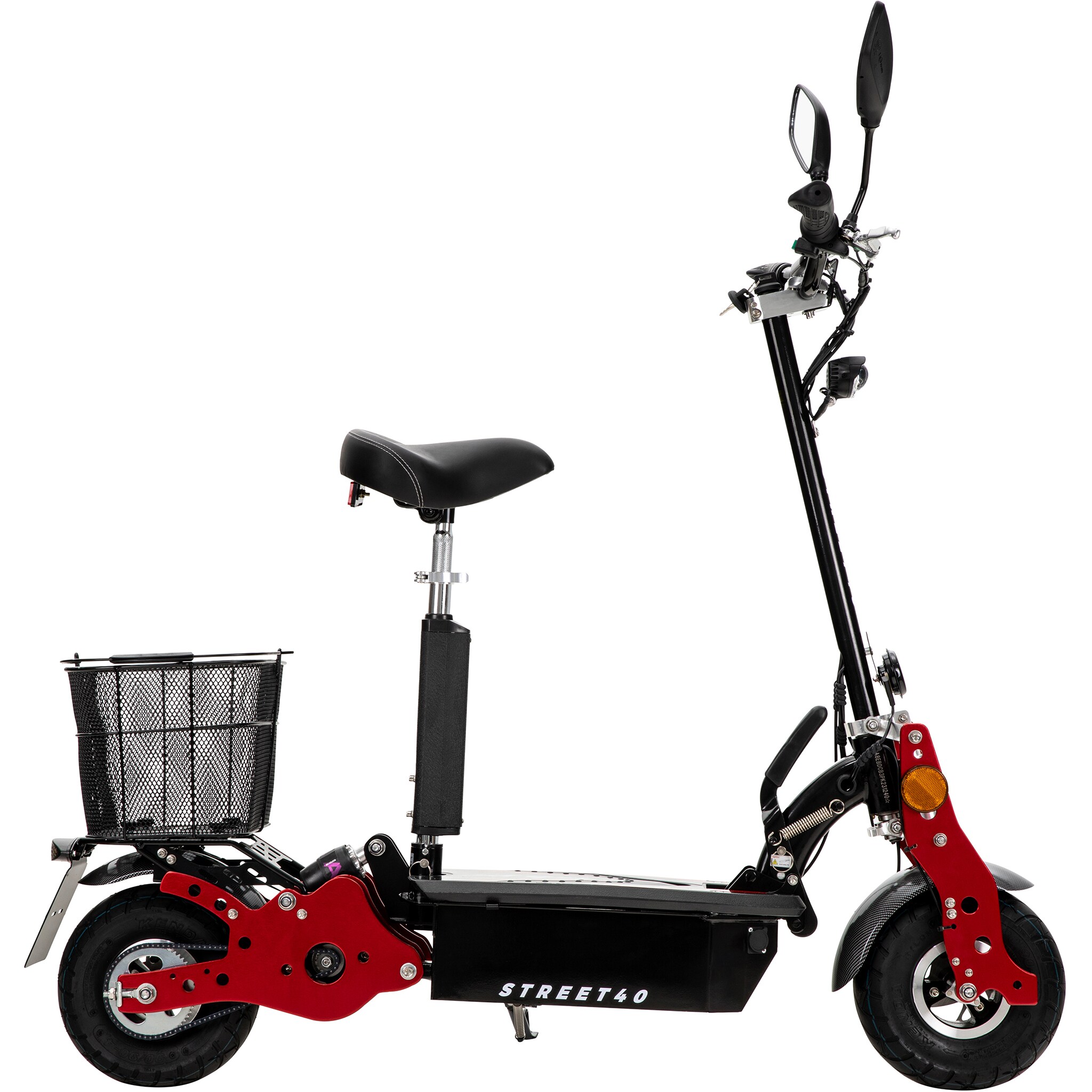 eFlux Street 40, E-Scooter mit Straßenzulassung, 35 km/h, 800 Watt, mit Sitz, Gepäck-Korb, klappbar (Schwarz)