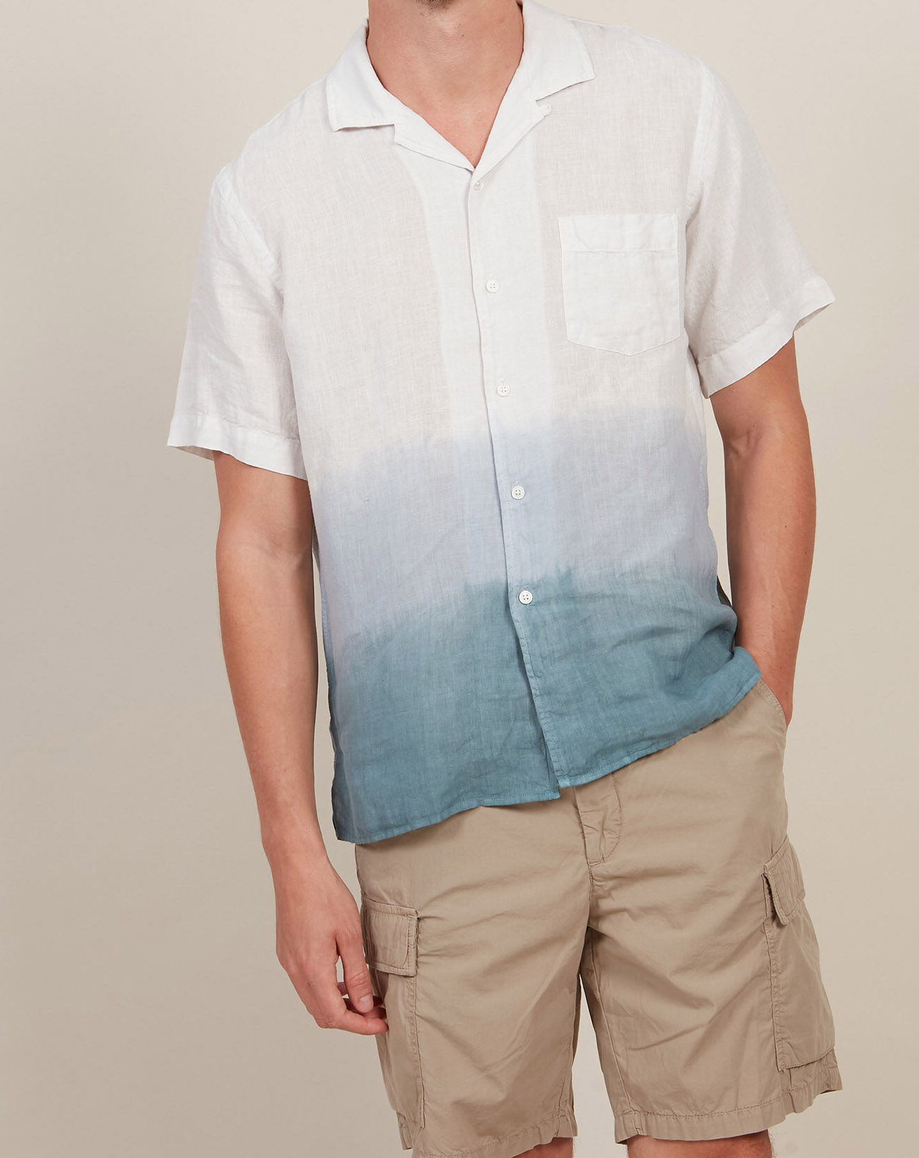Hartford Chemise Regular 100% Lin Palm tie and dye craie/celadon/oyster