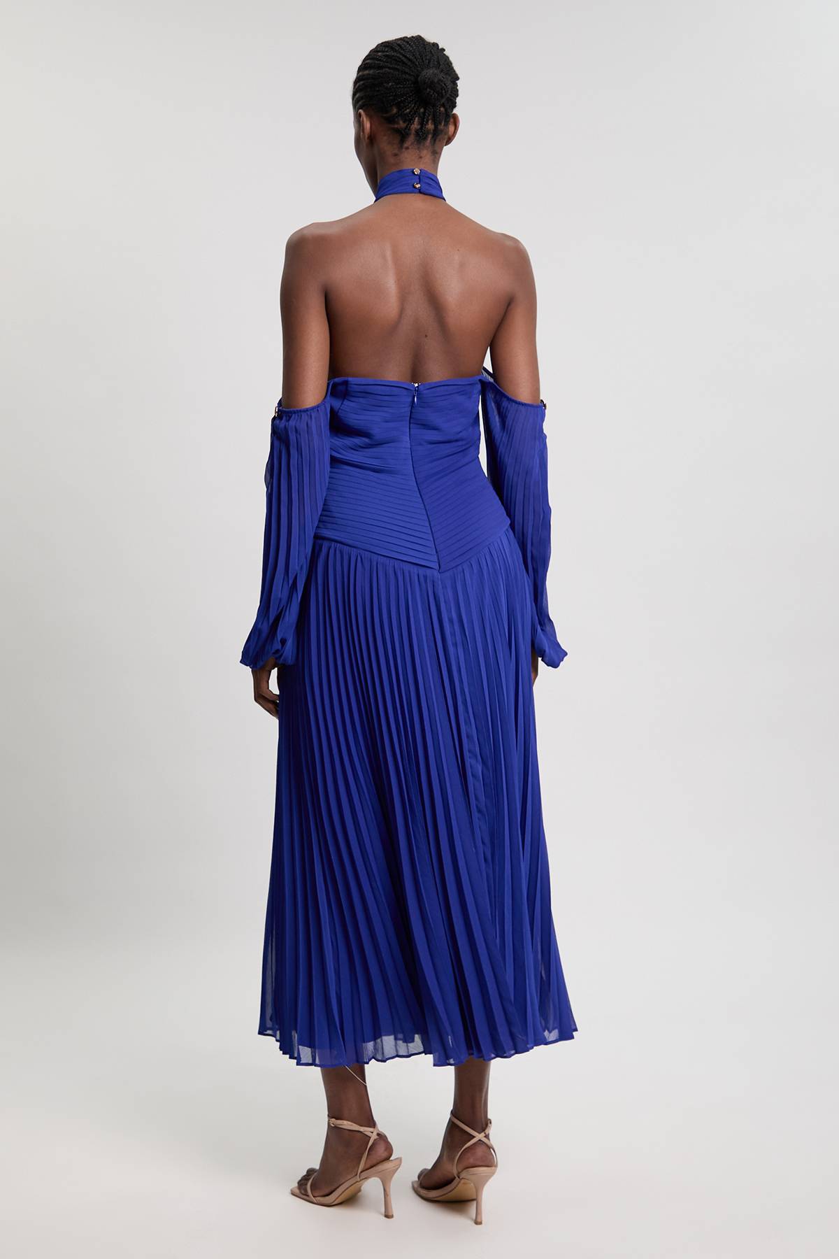 KarenMillen Robe Longue En Georgette Froissée Tissée Avec Épaules Dénudées Petite