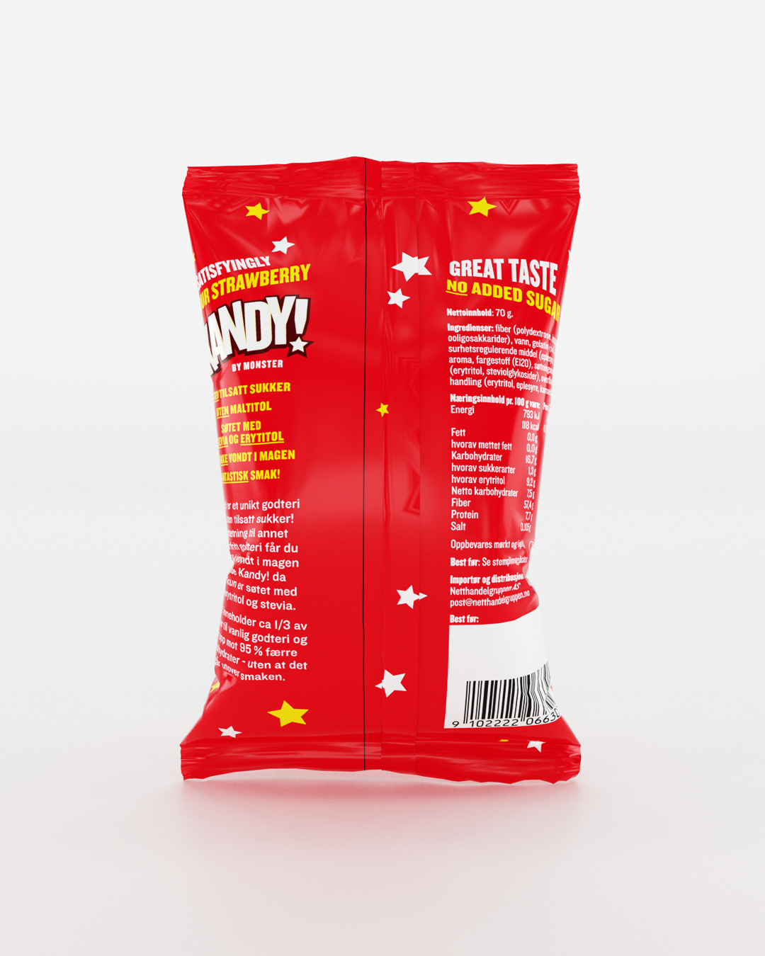 KANDY! Sour Strawberry 70g - Uten tilsatt sukker