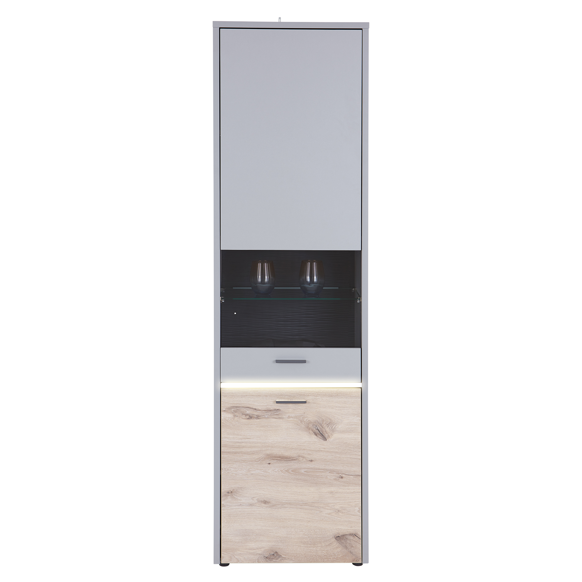 Standvitrine DYNAMIC - Nox Oak-hellgrau - mit Beleuchtung