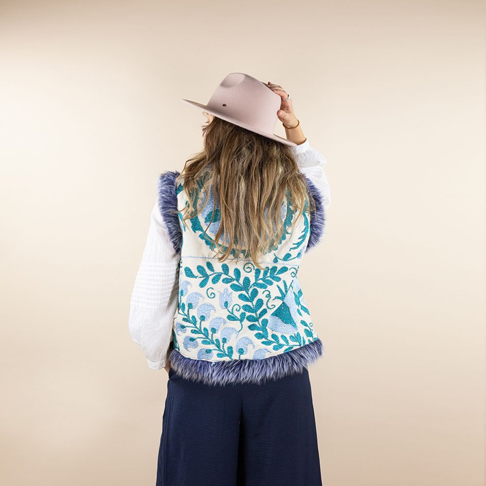 Suzani waistcoat Daruna teal - blauw