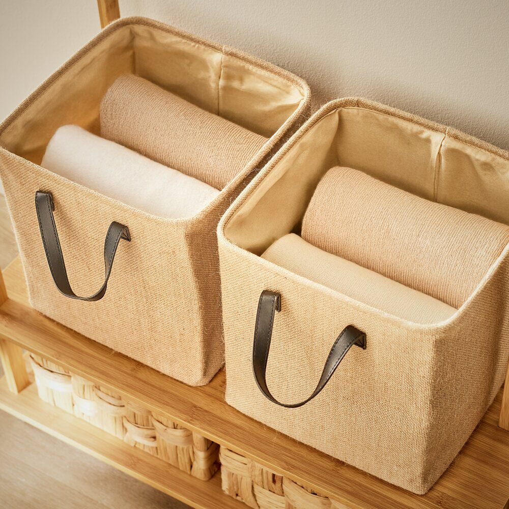 Panière Box Cube effet jute 31x31x31cm beige