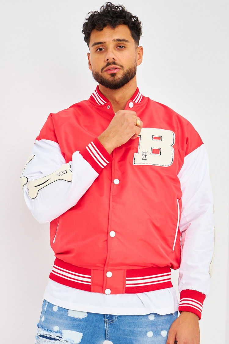 Bomber rouge manches blanches brodé 
