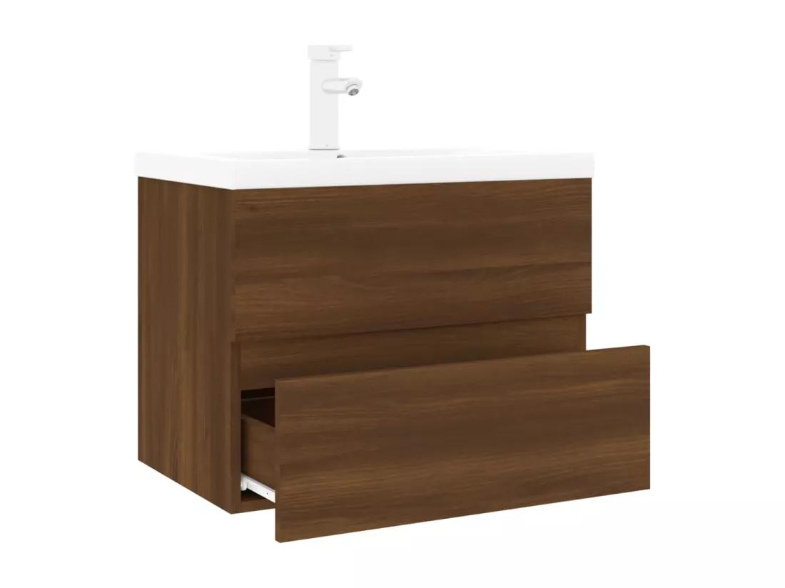 Meuble lavabo avec bassin intégré Chêne brun Bois d'ingénierie