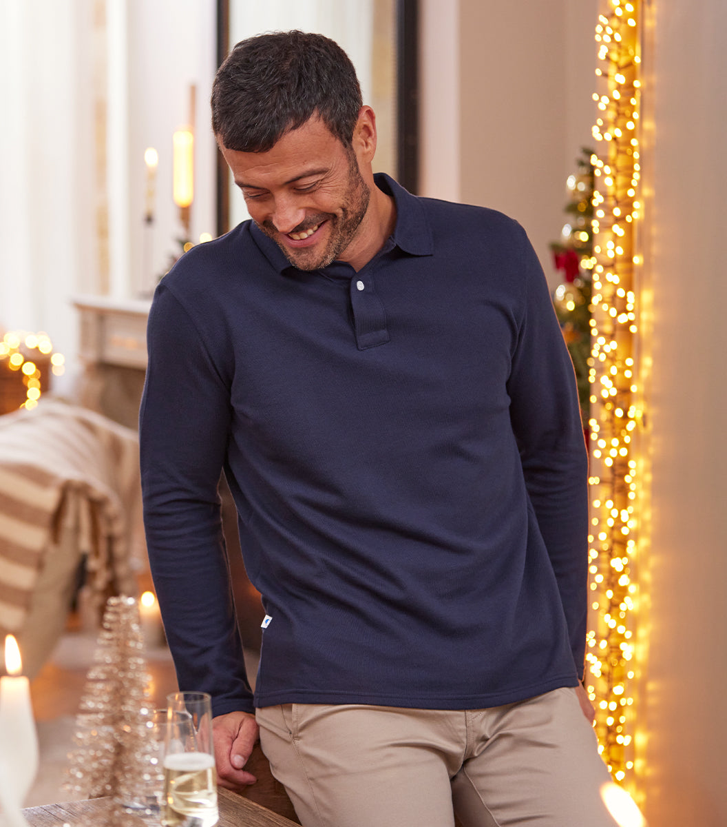 Polo Homme Manches Longues Marine - Intemporel