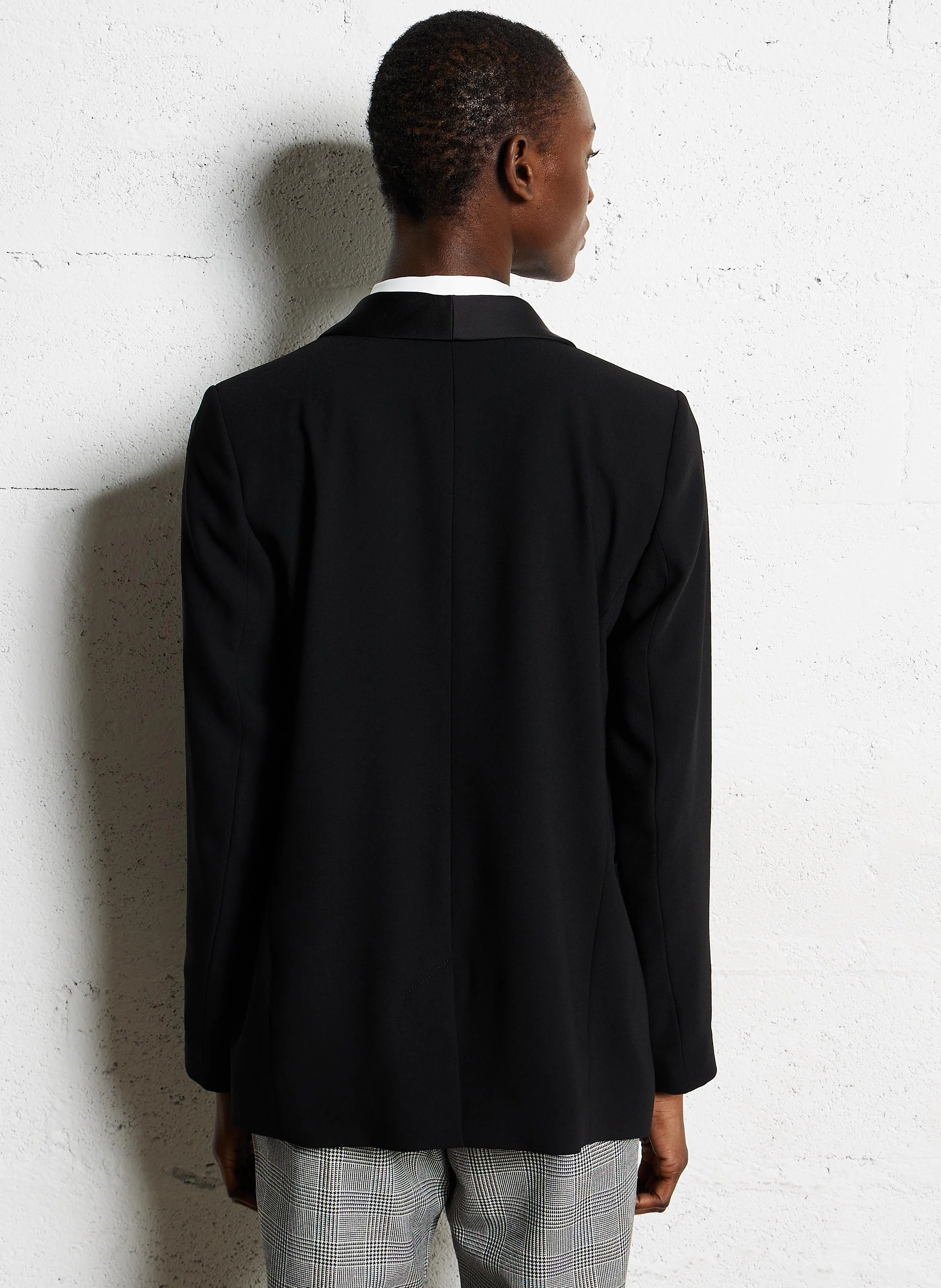Veste de tailleur à col châle en satin | Noir