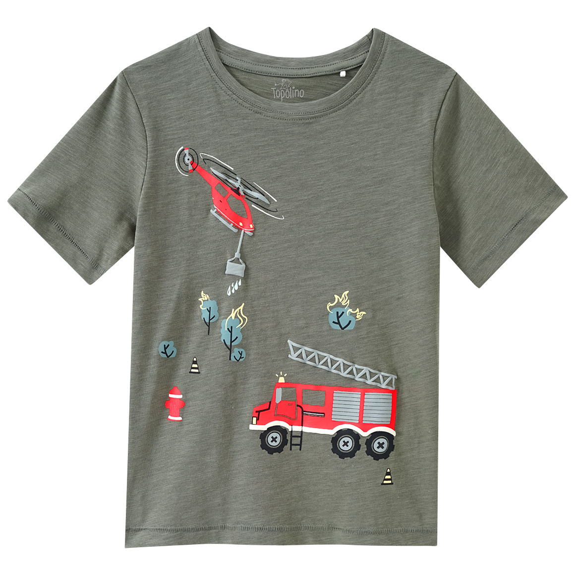 Topolino Jungen T-Shirt mit Feuerwehr-Print dunkeloliv