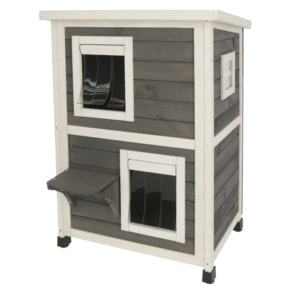 Maison d'extérieur pour chats family 57x55x80 cm gris et blanc
