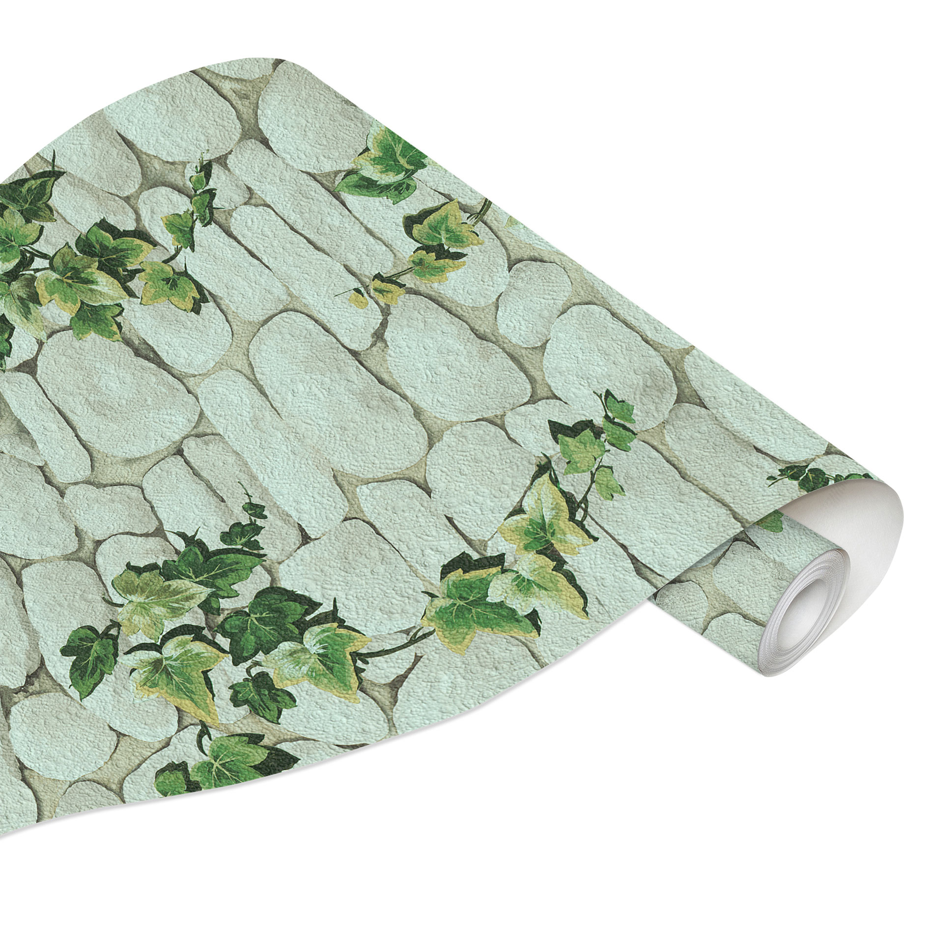 Papiertapete - grün-creme - Steinoptik - 10 Meter