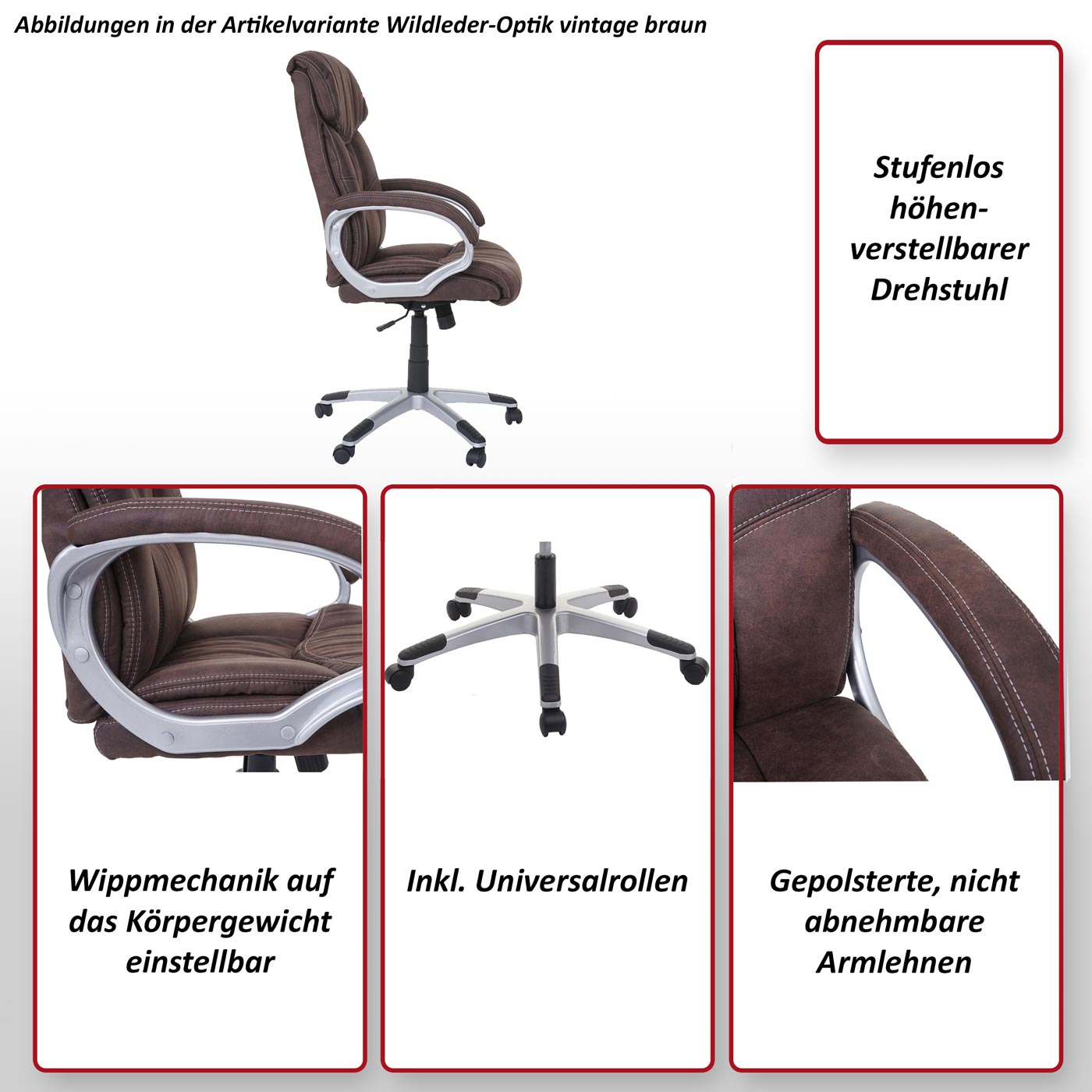 Bürostuhl MCW-A71, Chefsessel Drehstuhl Schreibtischstuhl, Stoff/Textil, MVG ~ dunkelgrau