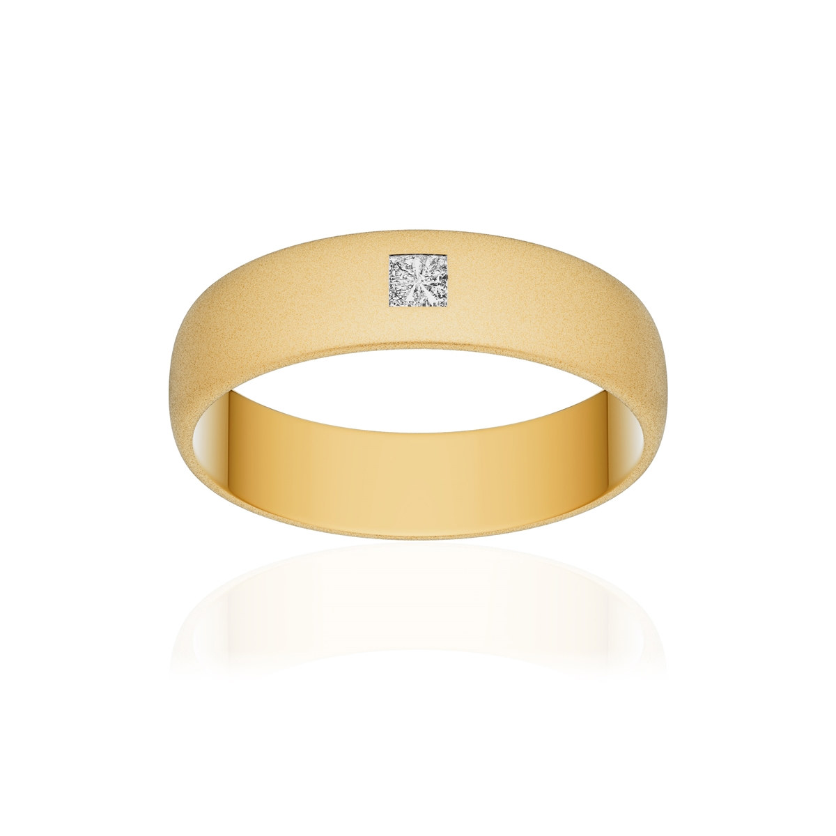 Alliance or 375 jaune sablé demi-jonc 5mm diamant princesse