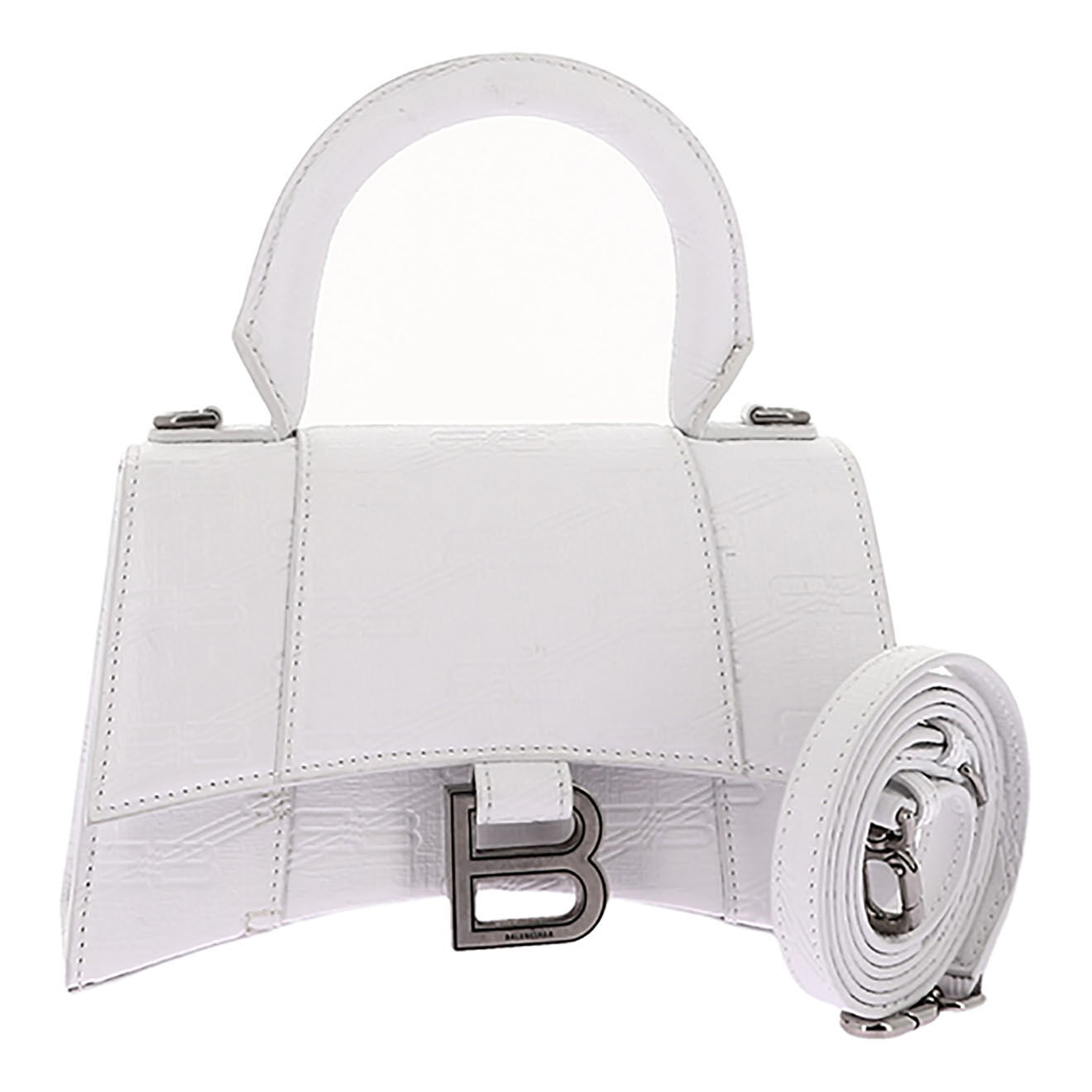 Balenciaga Sac bandoulière Hourglass XS en Cuir Monogramme blanc - Neuf sans étiquette - L.18 cm