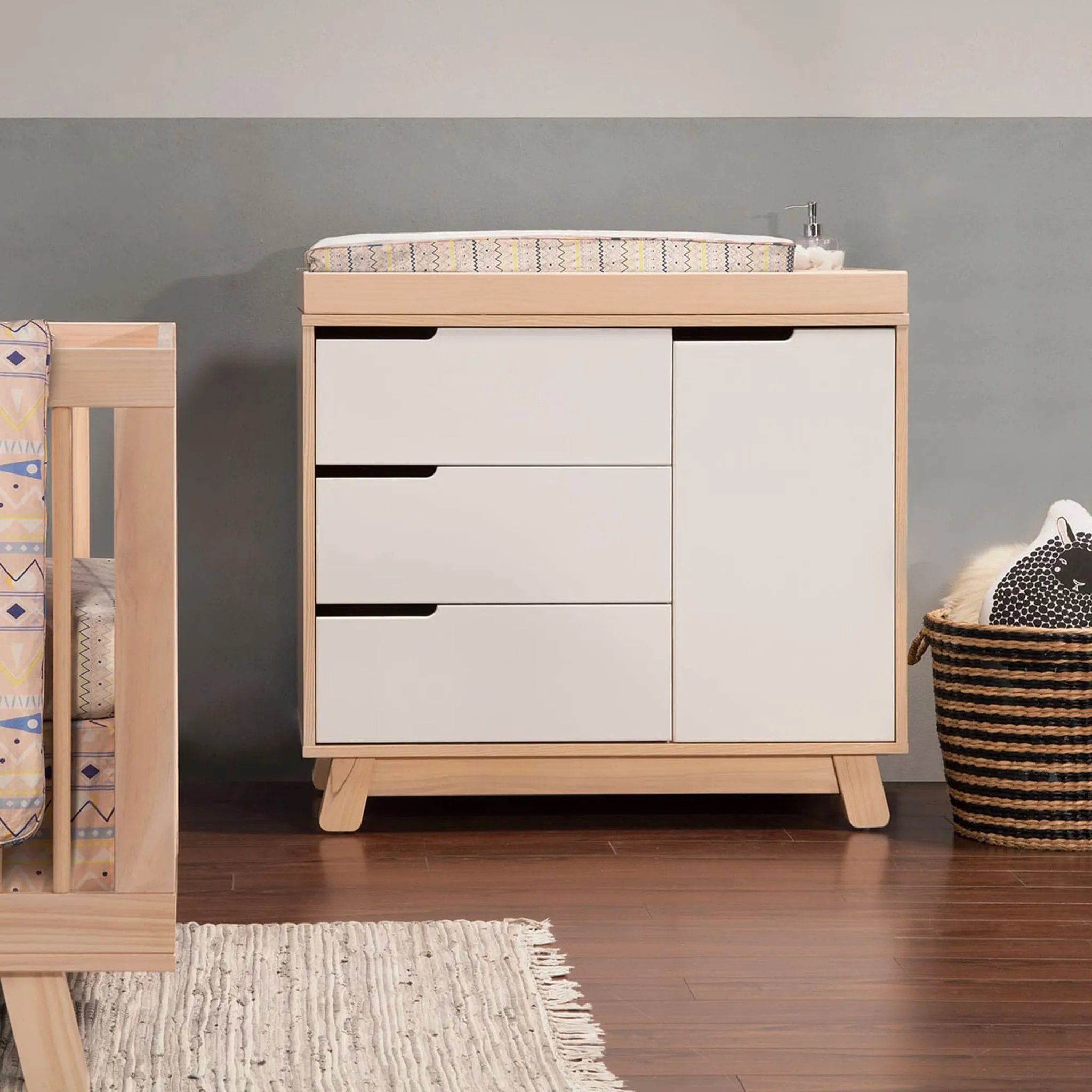 Babyletto Meuble à Langer à 3 Tiroirs Hudson avec Plateau Amovible - Naturel Lavé   Blanc