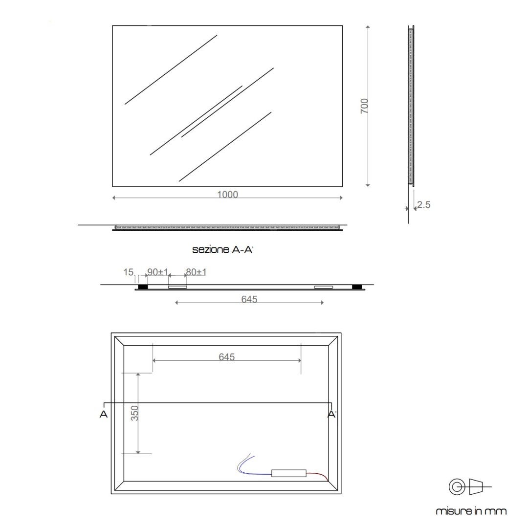 Badkamerspiegel met LED-achtergrondverlichting 100 x 70 cm