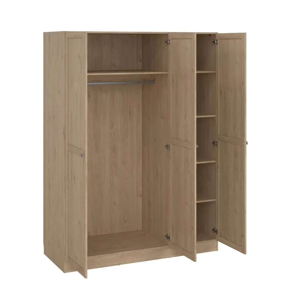 Kledingkast Lynn 3-deurs - eikenkleur - 200x147x62 cm