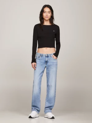 Camiseta cropped de manga comprida com babados