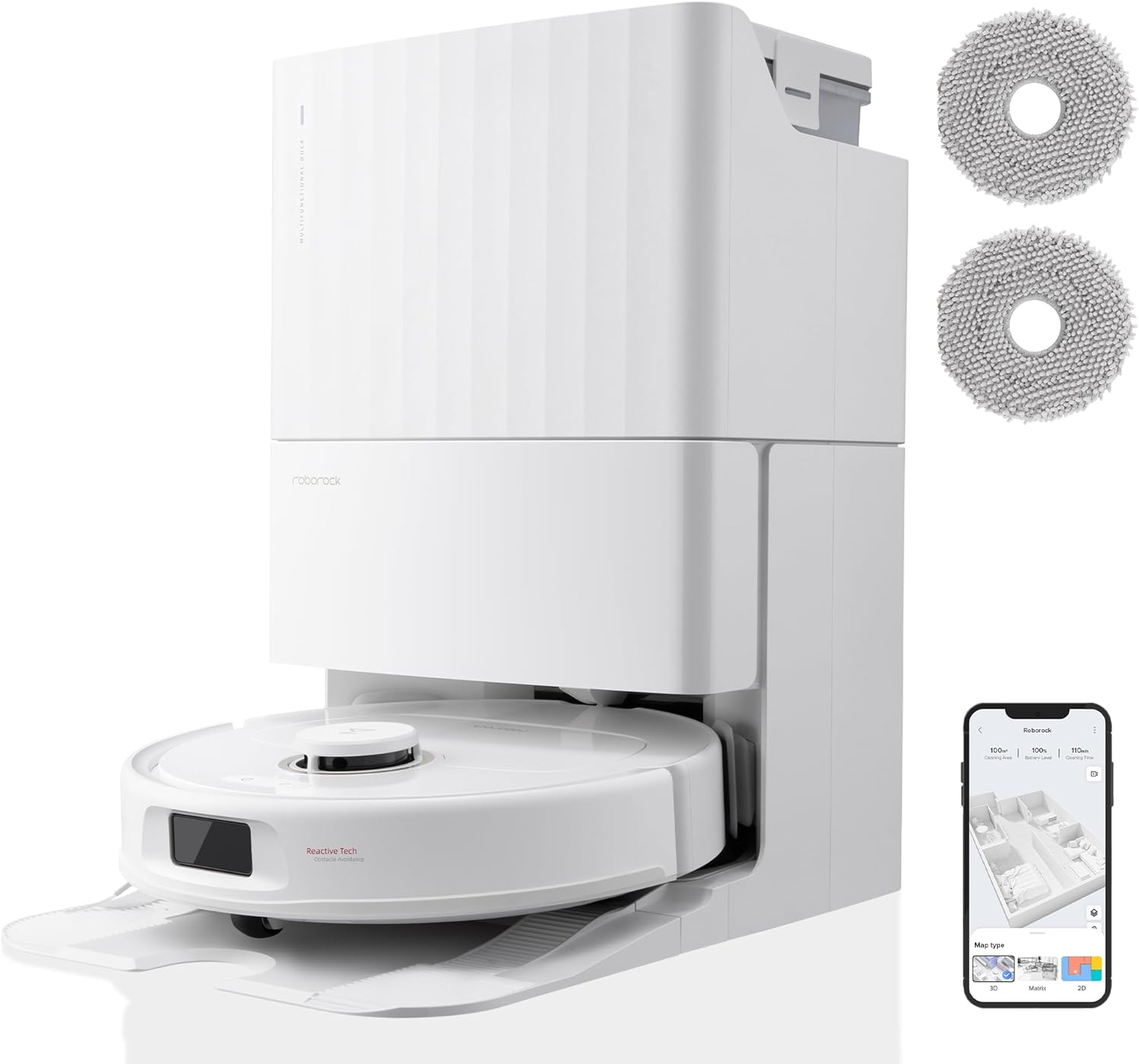roborock Qrevo Pro Set Saugroboter mit Wischfunktion&Hebarem Wischmopp, 7000Pa, FlexiArm Design™ Kantenreinigung, 60 °C Heißwasser-Moppwäsche, zusätzlich 2 Wischmops, Roboterstaubsauger-Set(Weiß)