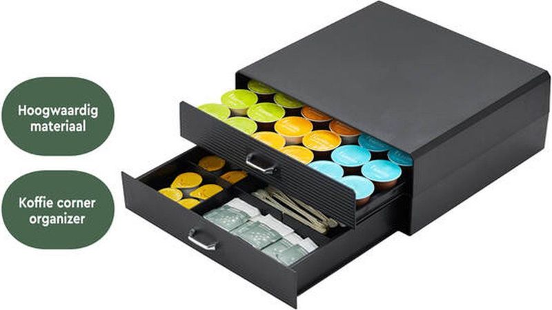 BRASQ - Koffiecapsulehouder - Zwart - 2 Lades - Voor Nespresso en K-cups