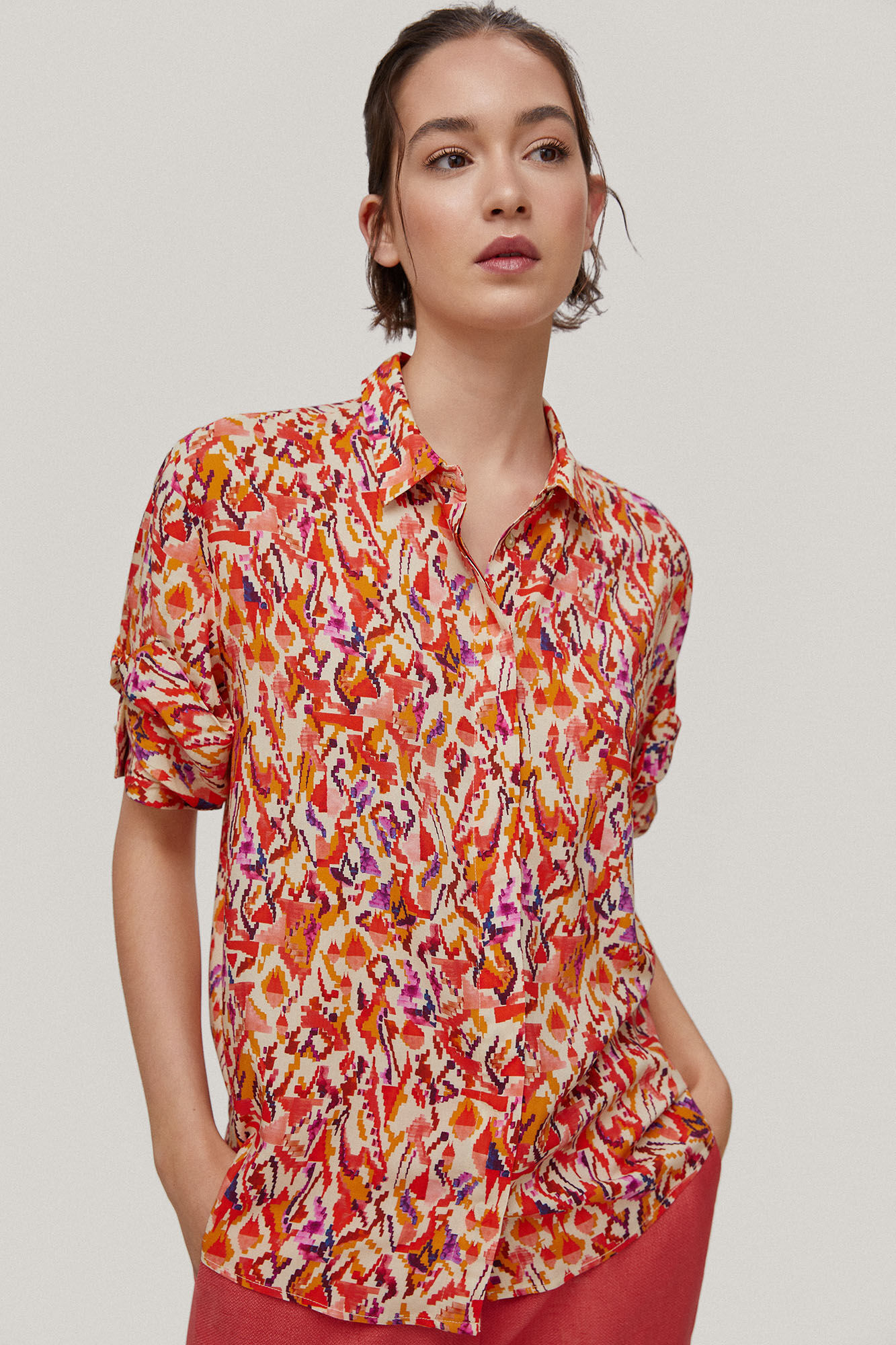 Blusa estampada com detalhe no punho - Laranja