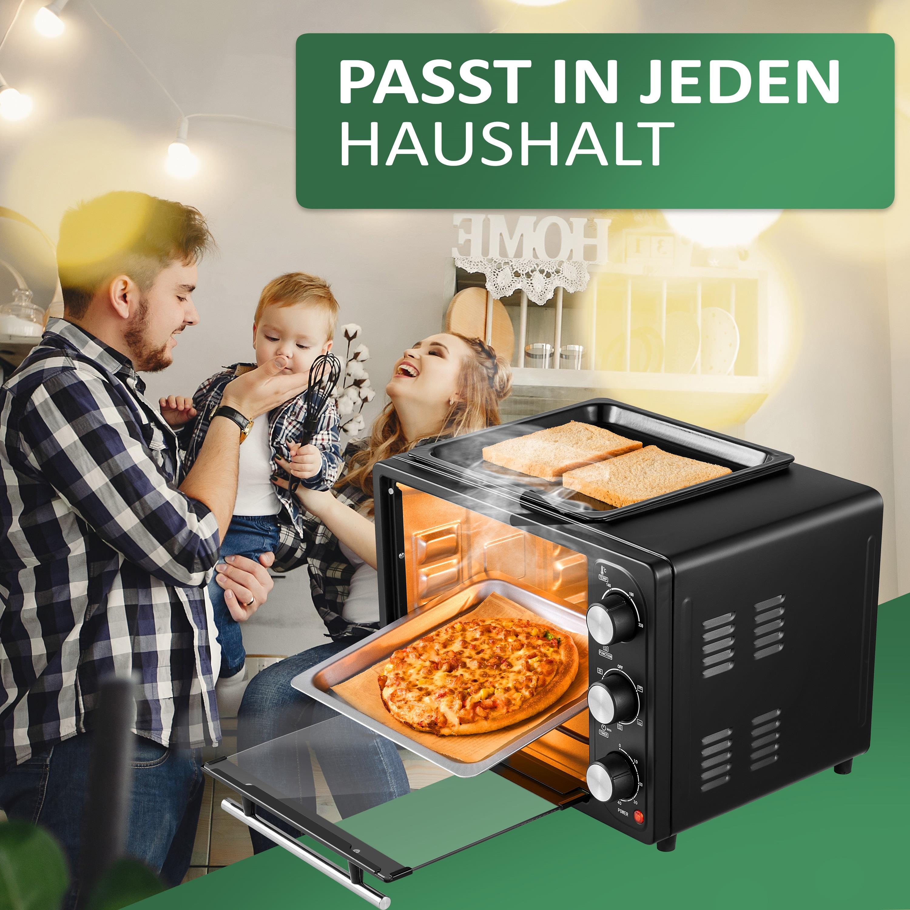 Steinborg 3in1 Minibackofen 20L mit Grillplatte Umluft 1300W schwarz