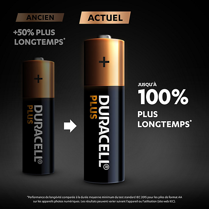 Pile alcaline AA (LR6) Duracell Plus, lot de 4
